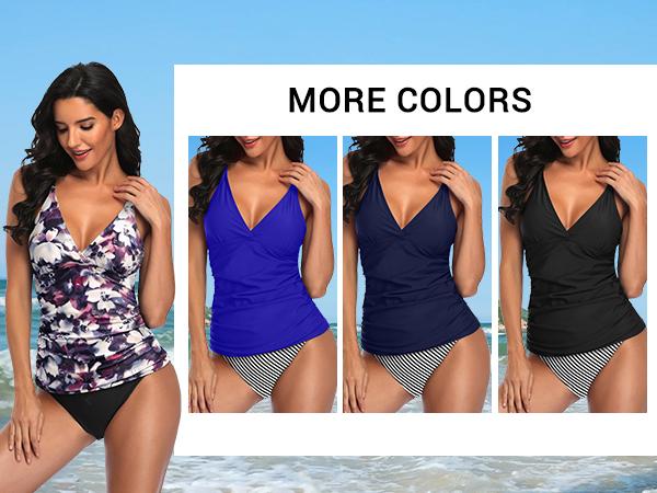 Holipick Tankini Top for Women V Neck Tummy Control Swim Top Ruched Bathing Suit Top Only No Bottom