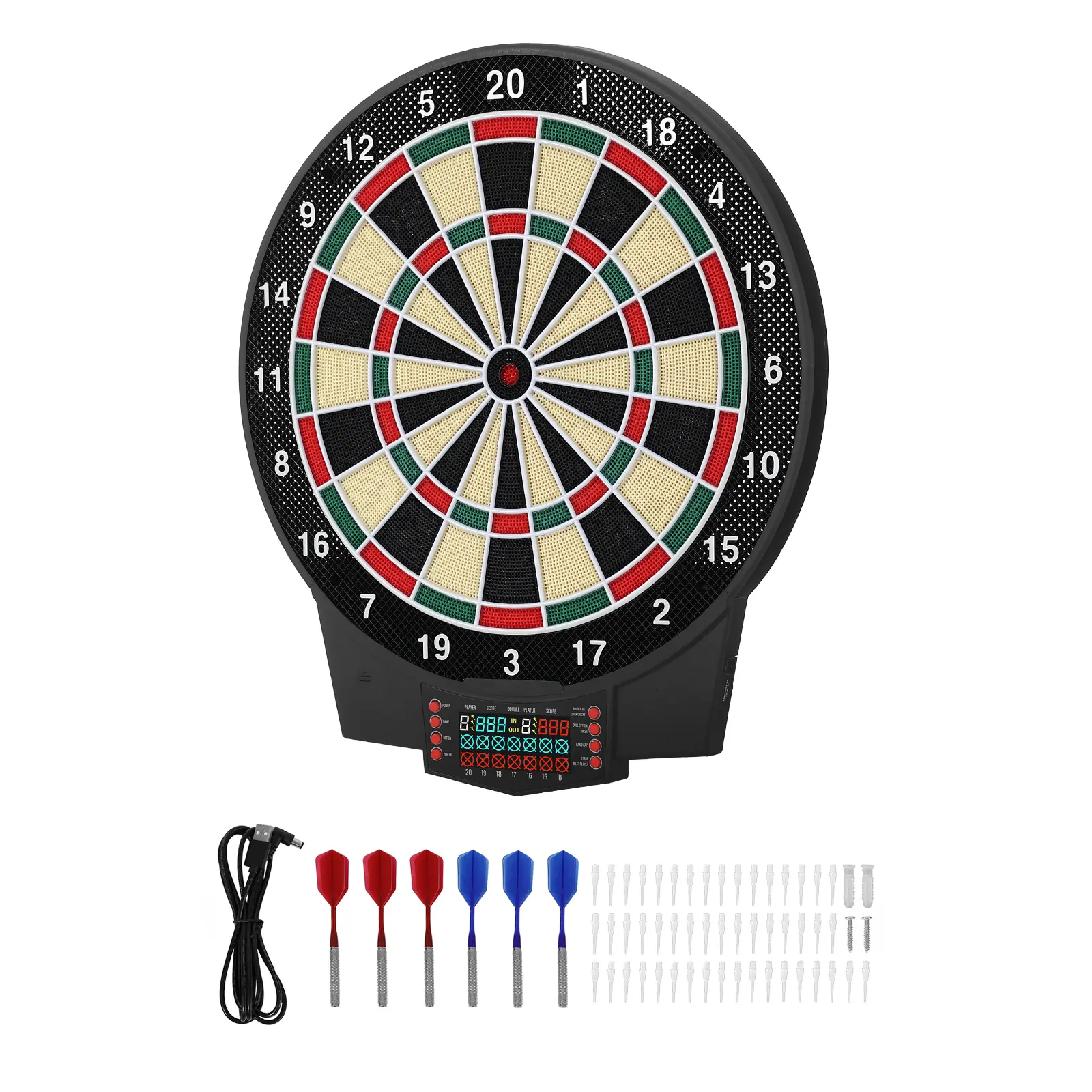 Electronic Dart Board, 15.5" Target Dartboard with 43 Games & 320+ Variations for Up to 8 Players, 6 Dart Shafts with Flights & 50 Soft Tips, Color LCD Scoring Screen for Home Party Game Room
