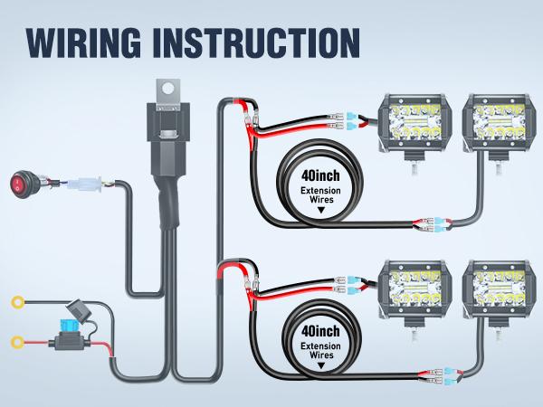 Nilight 2PCS 16 AWG Wiring Harness Extension Kit –Help 1 Lead Harness to Connect 2 Off Road LED Light Bar Black Nilight 2PCS 16 AWG Wiring Harness Extension Kit –Help 1 Lead Harness to Connect 2 Off Road LED Light Bar Black