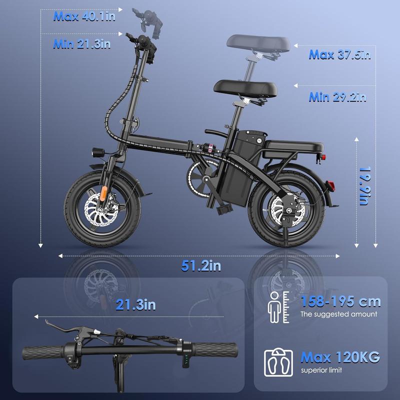 Upgraded Folding Electric Bike, 750Wh configuration, 14-inch tires ebikes, 22+ MPH speed, 30+ Mile range, can carry 2 people, Supports Up to 400 lbs, commuter Electric bicycle
