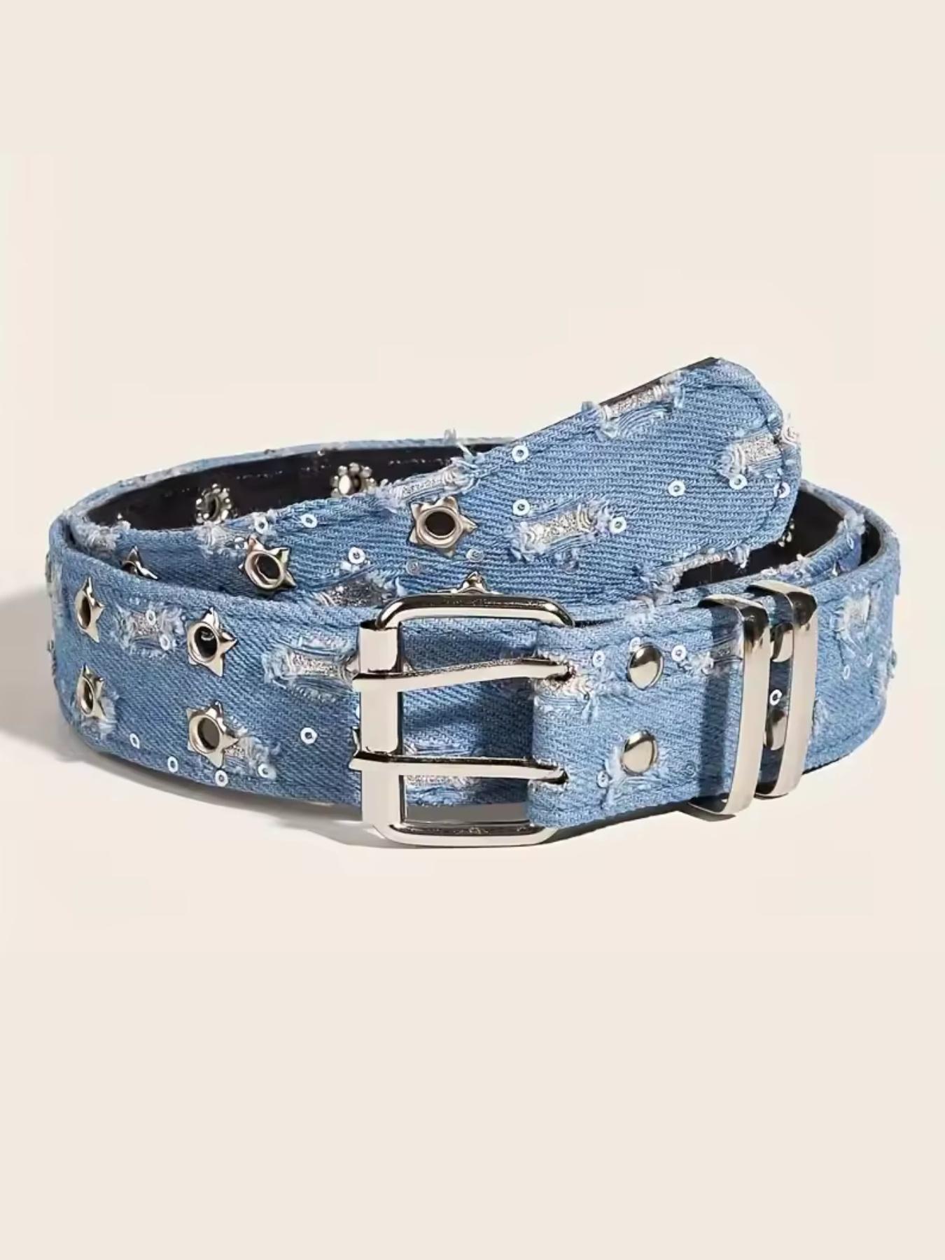 New Fashion Street Waist Belt, Blue Punk Accessory, Blue Denim Belt, Hip Hop Y2K Heart Buckle Belt, Unisex Design, Street Style Belt