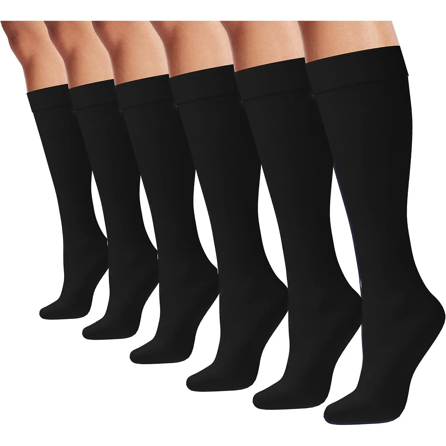 Women's Trouser Socks 6 Pairs Knee High Silky Nylon Dress Socks Opaque Stretchy Work Office CasualGift