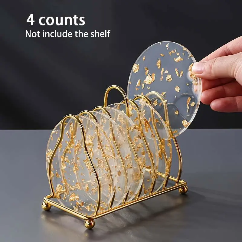 Confetti Decor Round Clear Acrylic Coaster, 4/8 Counts Heat Resistant Tea Cup Mat, Decorative Coaster for Home Kitchen Dining Room, Drink Coasters