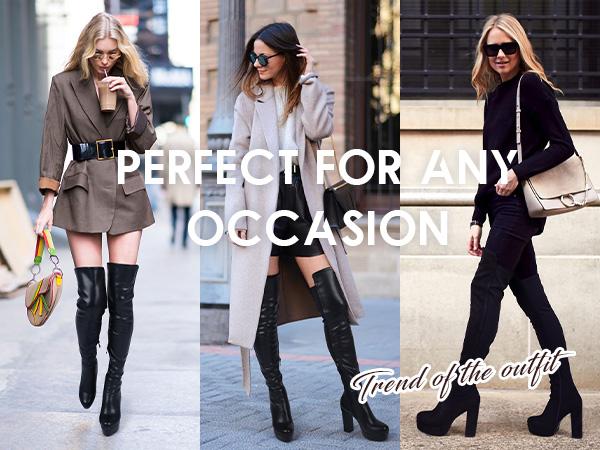 platform boot Women Thigh High Boots Chunky Heel Side Zipper Footwear SpringStatements