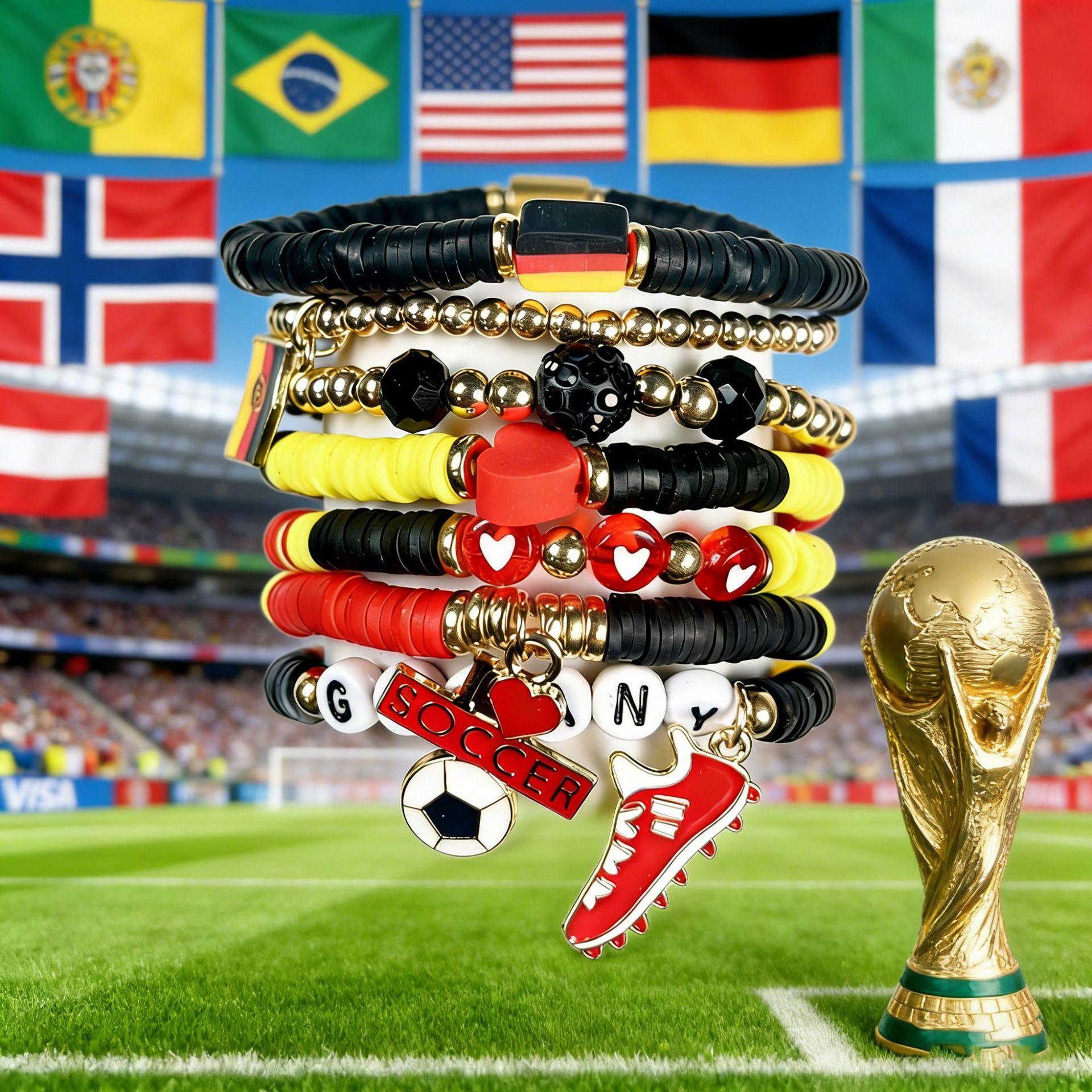 Soccer Fan Bracelet World Cup Style, Argentina Brazil USA Football Bracelet, Stretch Beaded Jewelry, Game Day Outfit, Sports Lover Gift, Trending Fan Accessory
