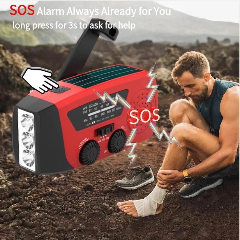 Solar Power & Hand crank 2000mAh Emergency Radio LED Flashlight with USB Charge, FM AM WB Weather Alert, Power Bank, Portable for Camping Survival Outdoor Gear, Lightweight Gift for Holiday Sale