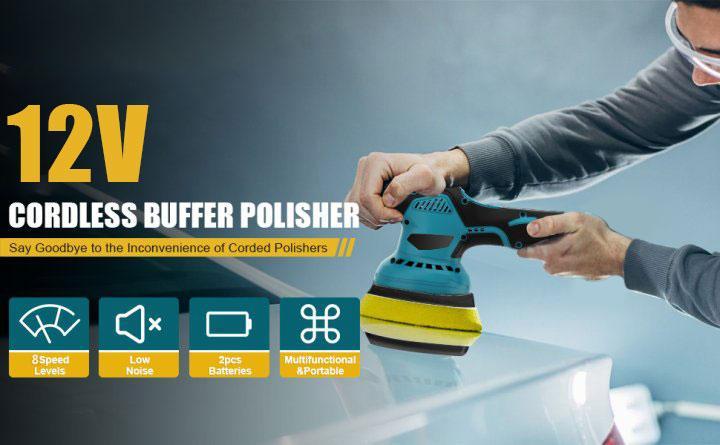 Cordless Car Buffer Polisher, 6 In Mini Buffer Polisher Kit with 2 Pack 12V Rechargeable Batteries,8 Variable Speed 5500RPM Orbital Polisher for Car Boat Detailing, Polishing,Scratch Removing
