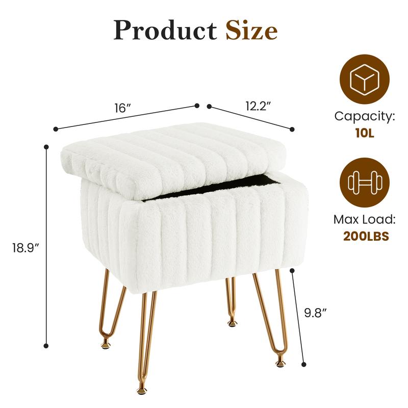 RIMIKING Plush Velvet Storage Ottoman,Gold style Metal Legs,soft plush top, hidden storage,gold metal legs , for bedroom, living room,office,K253