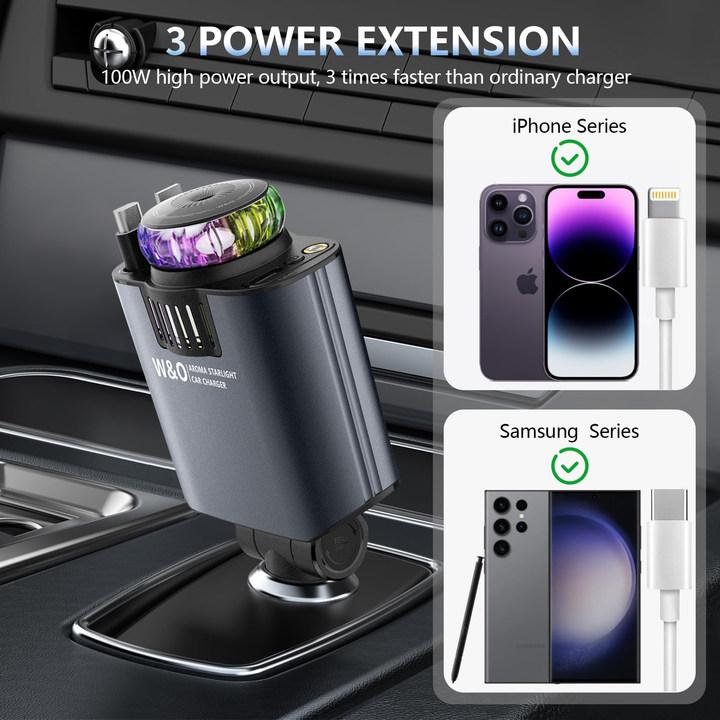 Aromatic Starlight In Car Roof Retractable Car Charger 5-in-1 Smart Car Charger Lightning Cable Fast Charging Adapter red light Car Air Freshener Starlight