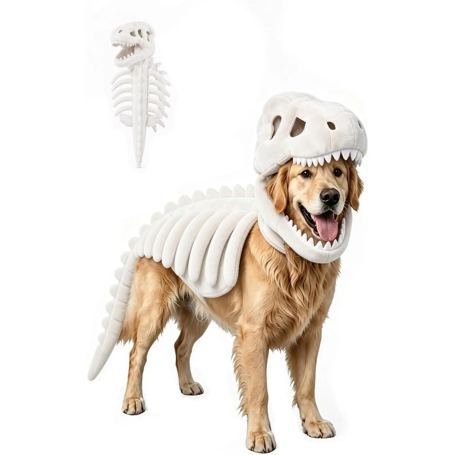 Pet Dinosaur Costume, Soft Plush T-Rex Skeleton Halloween Costume for Dogs Cosplay Clothes for Medium & Large Dog and Cats Funny Adorable Glow-in-the-Dark Dino Outfits Big Breeds For Party Family