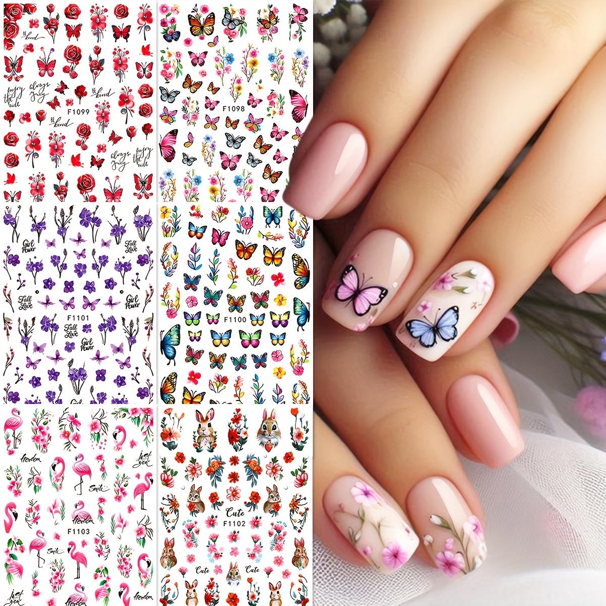 6pcs Spring Butterfly Nail Art Stickers, Glossy Finish, Self-Adhesive, Colorful Print, 3D, Single Use, Unscented, for Women and Girls