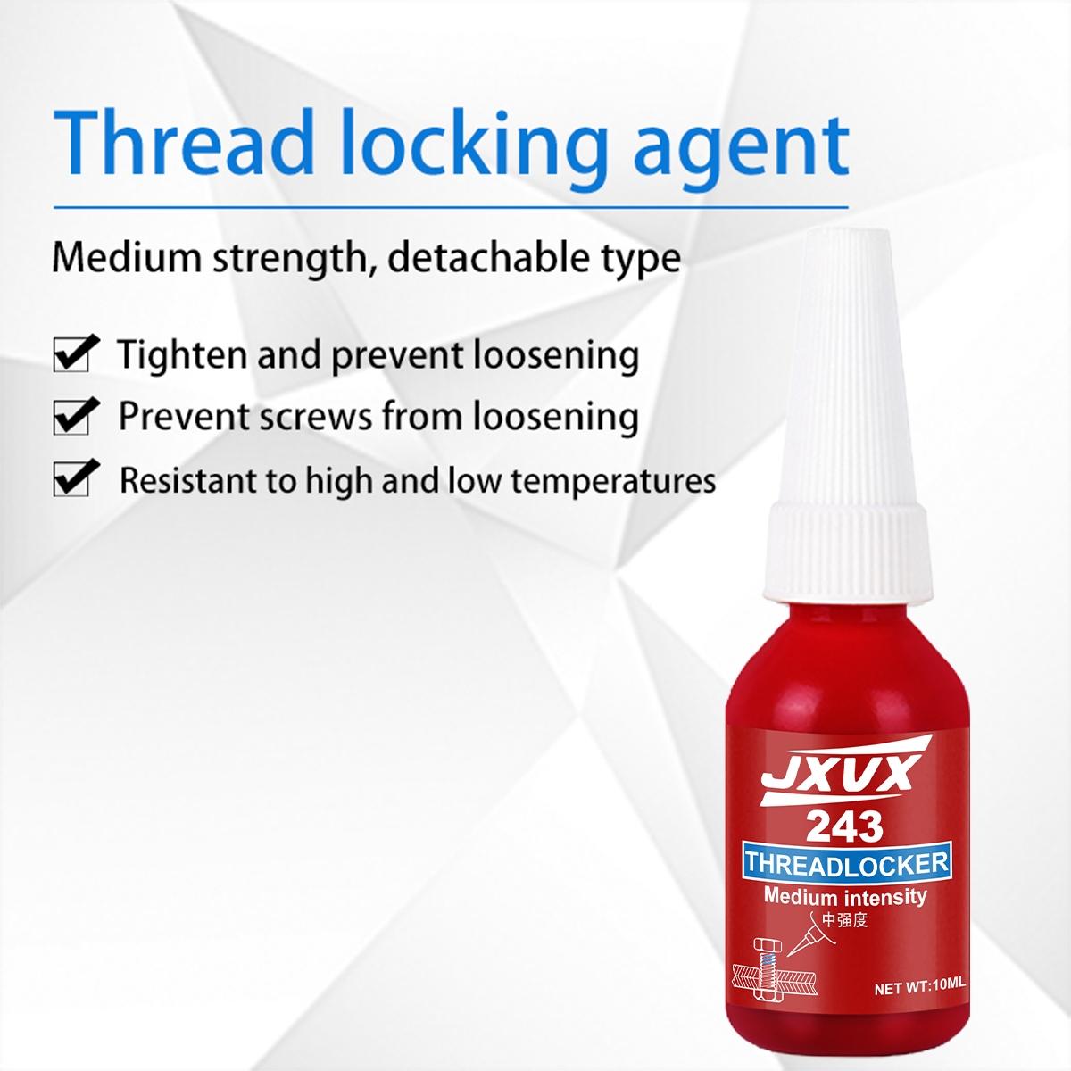243 Threadlocker. Thread locking adhesive. High‑strength anaerobic glue. Heat‑resistant. Special adhesive for anti‑loosening and fastening. Prevents automobile wheel hub bolts from loosening.