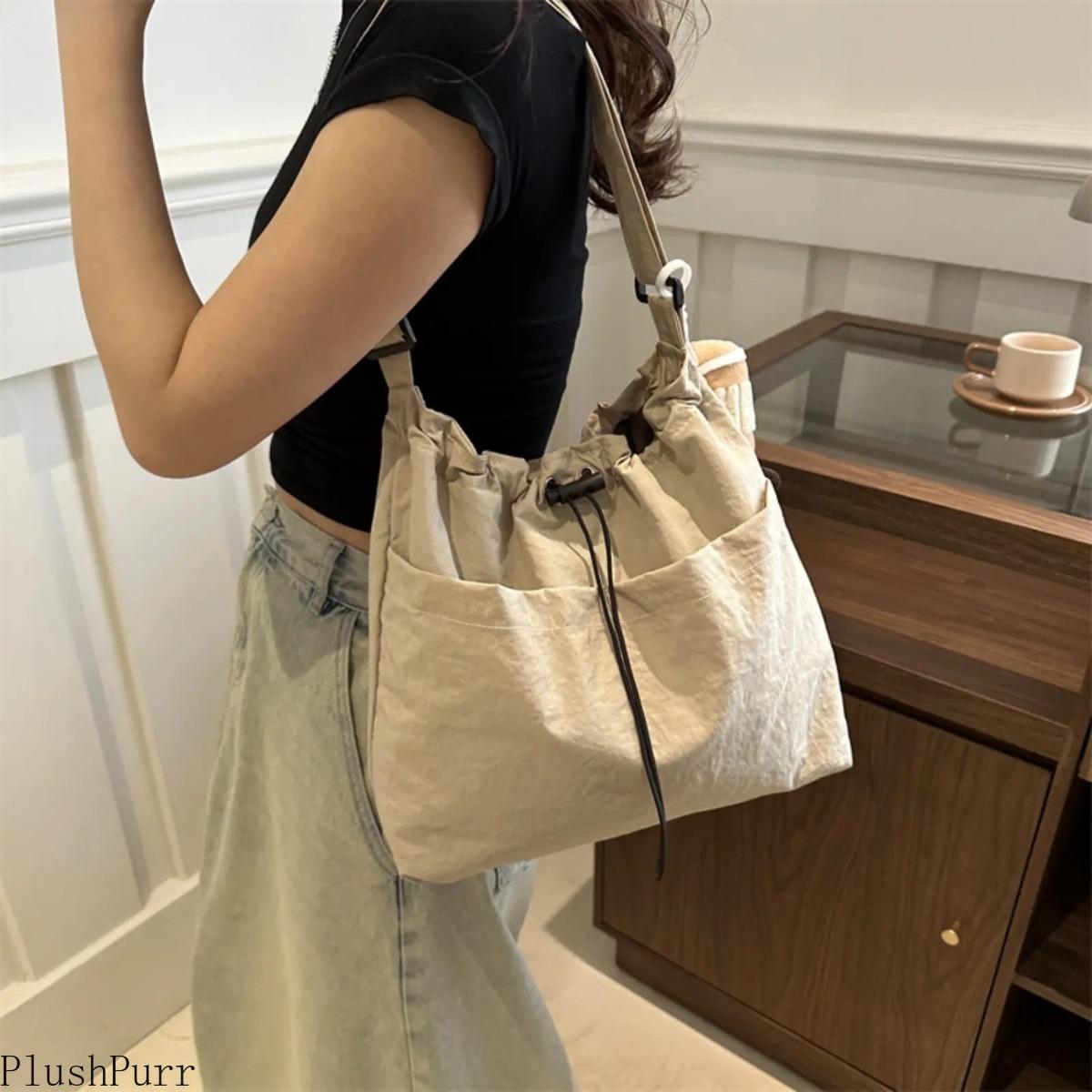 2026 New Large-Capacity Waterproof Nylon Drawstring Bucket Bag - Ruched Shoulder Crossbody Gym Sports Duffle, Lightweight Durable Versatile for Travel, Daily Commute outdoorfun