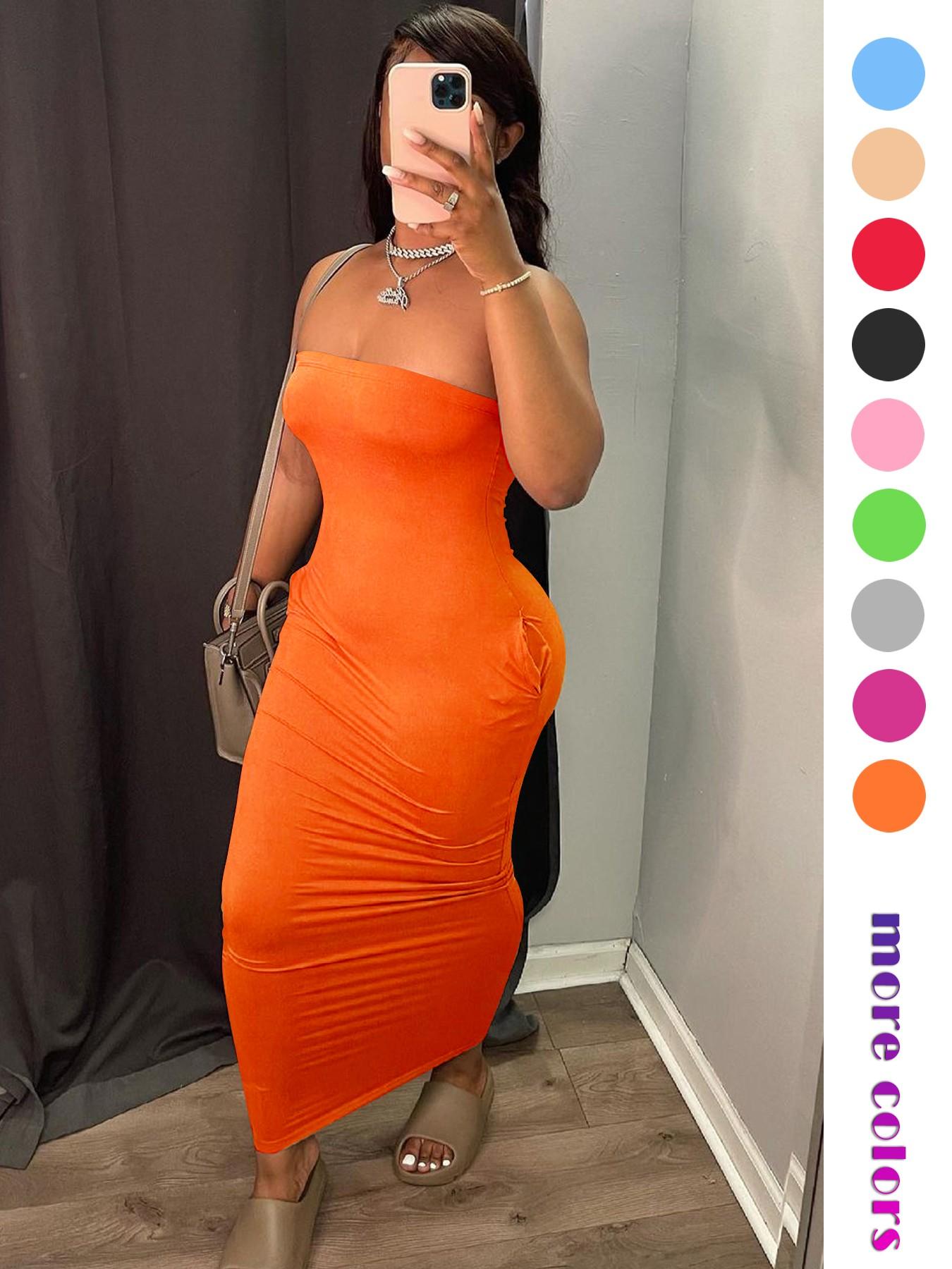 Women's 2026 Summer Tube Top Bodycon Maxi Dress, Sleeveless Ruched Backless Long Dress with Pockets, Stretchy Casual Going Out Vacation Party Dress for Women, Multiple Colors Available