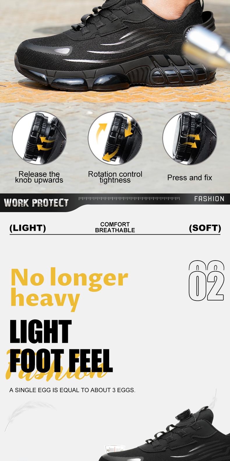 QINGRUIPAI Men's Breathable Mesh Work Sneakers Durable Anti-Slip Safety Shoes with Steel Toe Protection Comfort Fit for All Seasons Casual Striped Design Elastic Closure Non-Slip EVA Sole Outdoorfun Fathersdaygift