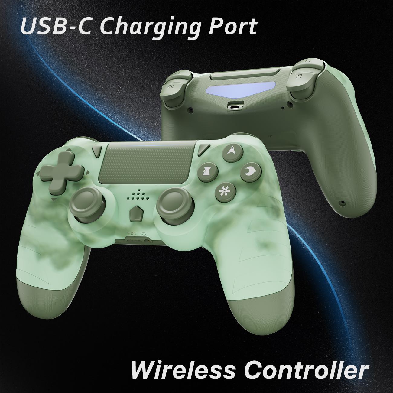 ISHAKO Wireless Game Controller for PS4/PS3/PC/Android/iOS, With Double Vibration, motion sensing, touchpad, speaker, gamepad, PS414 Green