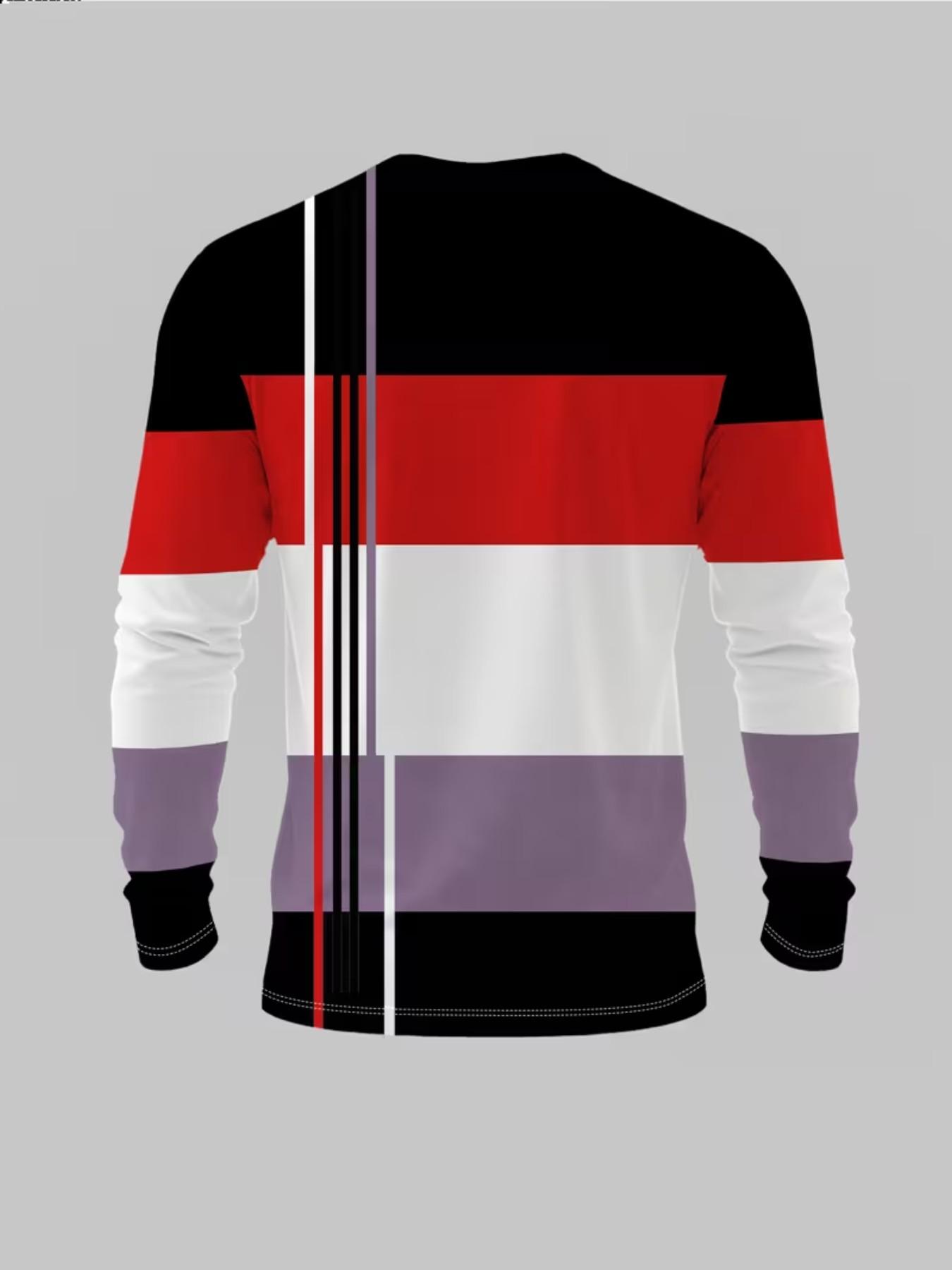Men's Long Sleeve Crewneck T-Shirt Set, 3-Pack Vintage Colorblock Tees, Casual Geometric Pattern, Fitted H-Type, All-Season Fashion Top