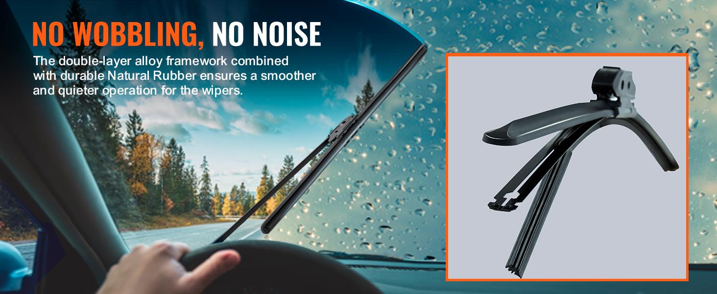 VEVOR 19 Rubber Wiper Blades, 48 cm Universal Replacement Wind Shield Wiper, Low Noise Better Fit, with 4 Different Clips for most Car, Easy Installation
