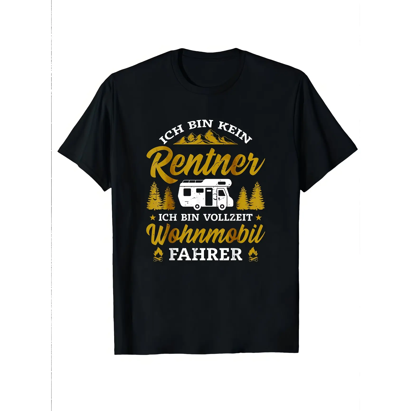 RV Camper Mountain Pine Tree Graphic Oversized Cotton T-Shirt, Outdoor Camping Comfort Outfit, Holiday Travel Gift For Retiree Lover Husband, Leisure Present For Road Trip Friends
