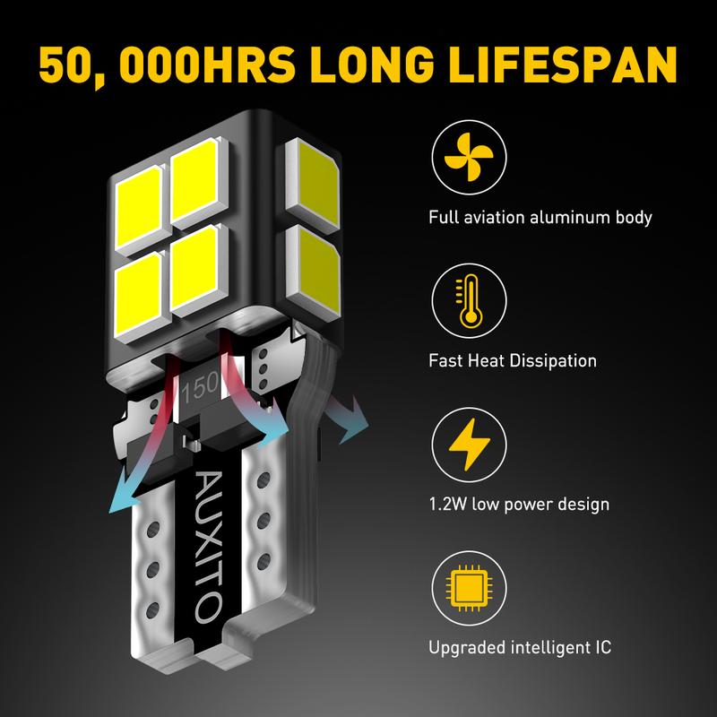 AUXITO 10x White LED T10 194 168 W5W Interior Map Dome Trunk License Plate Light Bulbs