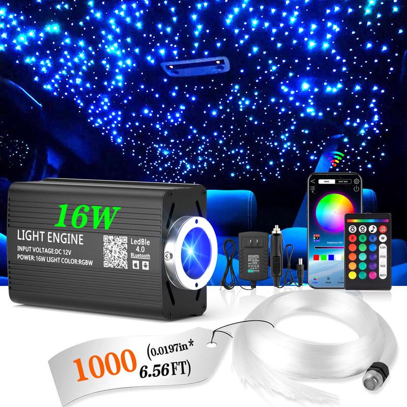 1000pcs*0.02in *6.5ft Fiber Optic Car&Home Headliner Star Light Kit,Roof Ceiling Lights,Color-Changing, App+24 Key Remote Control, Static 15 Color And Rgb Light Change, Fade, Jump, Spark And Adjust Brightness, Mode Speed Adjustment,Interior Led Vehicle