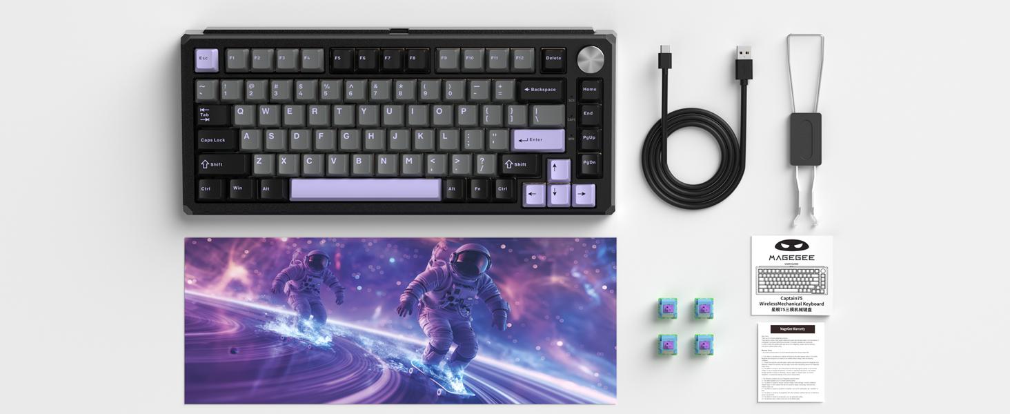 MageGee Captain75 Wireless Mechanical Keyboard, 75% Hot Swappable Creamy Gaming Keyboard with Knob, CNC Aluminium Case, 5-Layer Sound Dampening, RGB Backlit, BT/2.4G/USB-C for Win/Mac (Ice Sea Blue)