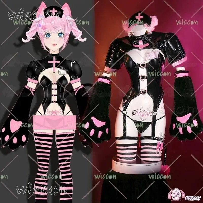 disfraz ADemon Cat Nurse Cute Paw Girl Cosplay Polyurethane Leather Y2K Aesthetic Anime Halloween fantasia disfraces adulto