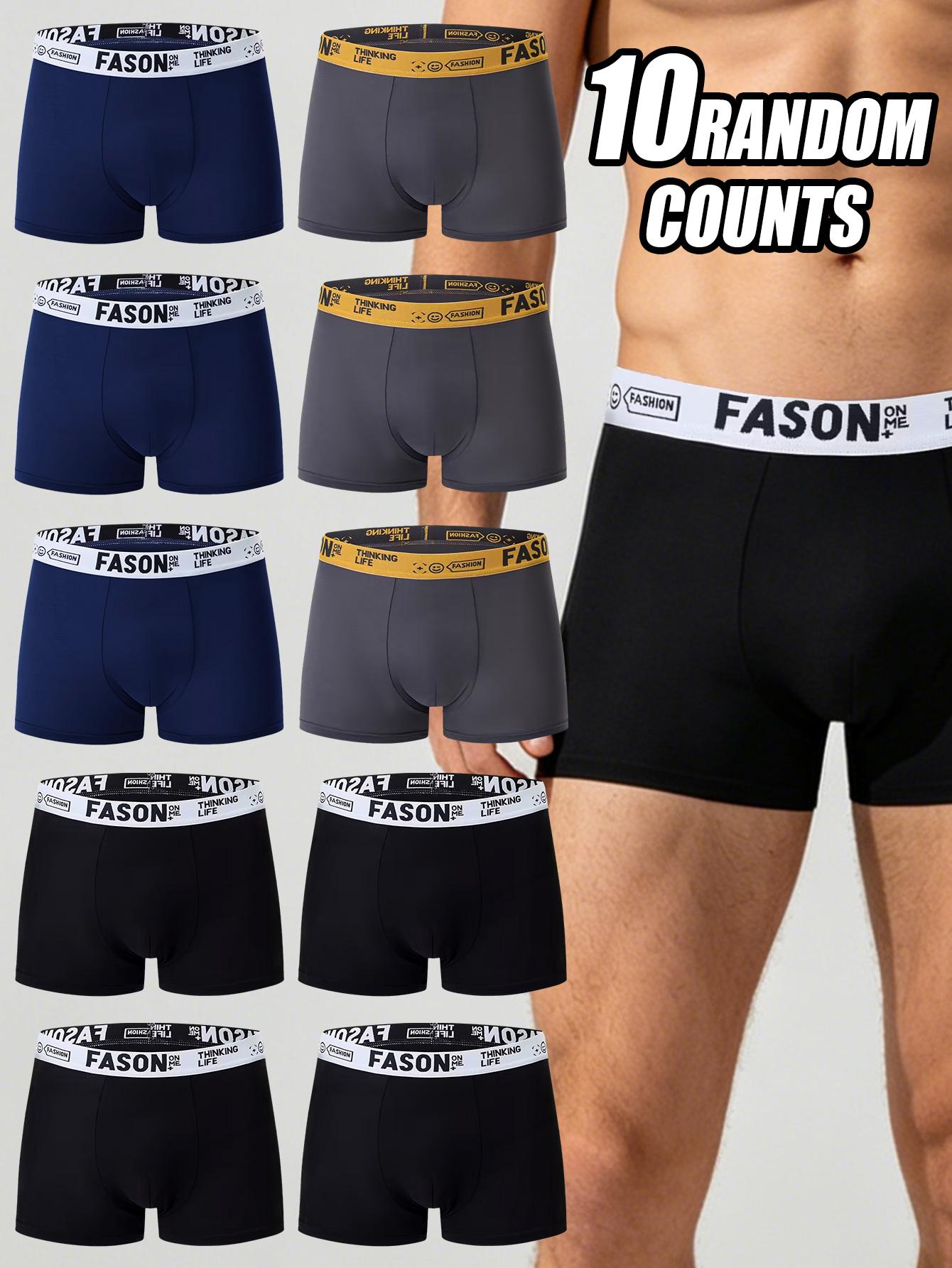 10 pcs random men's solid color flat cornered underwear, Elastic waistband, quick drying, comfortable men's underwear, Suitable for casual wear at home, fashionable men's underwear, Soft and suitable for all seasons, Lightweight Underwear
