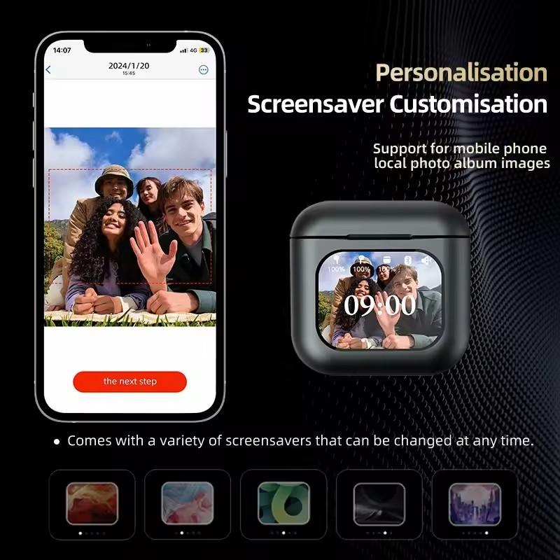 Wireless Touchscreen Earbuds with Smart Touch Screen Case - True Wireless Bluetooth ANC Active Noise Cancelling Earbuds - Blue Tooth Earphones for iPhone Android In Ear Headphones