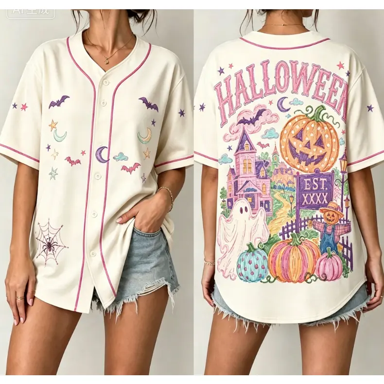 Halloween Baseball Jersey for Adults, Two Sided Pumpkin and Ghost Shirt, Spooky Season Jersey, Halloween Outfits, Horror-Themed Clothing #   TikTokMadeMeBuyIt #   TikTokShop # Halloween # Halloween Gifts