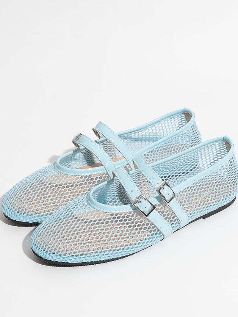 Women's Casual Hollow Out Mesh Sandals, Summer New One Strap Round Toe Flat Heel Mary Jane Shoes, Comfortable Breathable Footwear