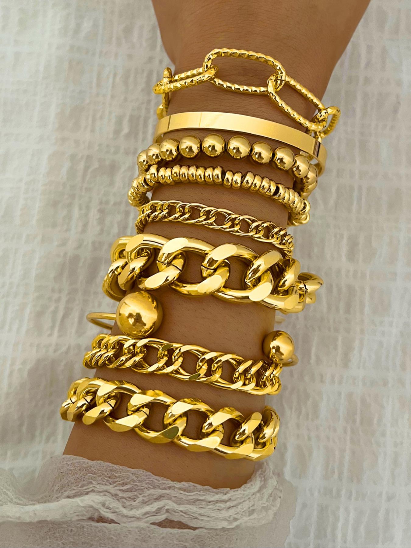 Women's Punk Style Link Bracelets Set, Stackable Bracelets, Casual Aluminum Chain Jewelry for Daily Wear, Perfect Gift for Birthdays & Parties