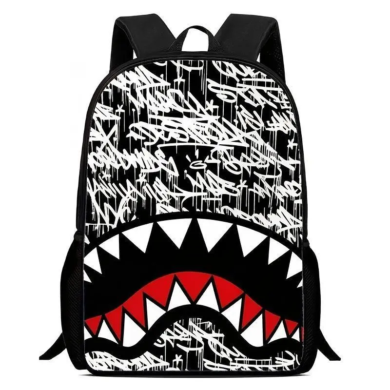 Fashionable Shark Pattern Backpack, Casual Large Capacity Backpack for Men, Business Style Travel Backpack for Daily Use, Casual Daypack A18