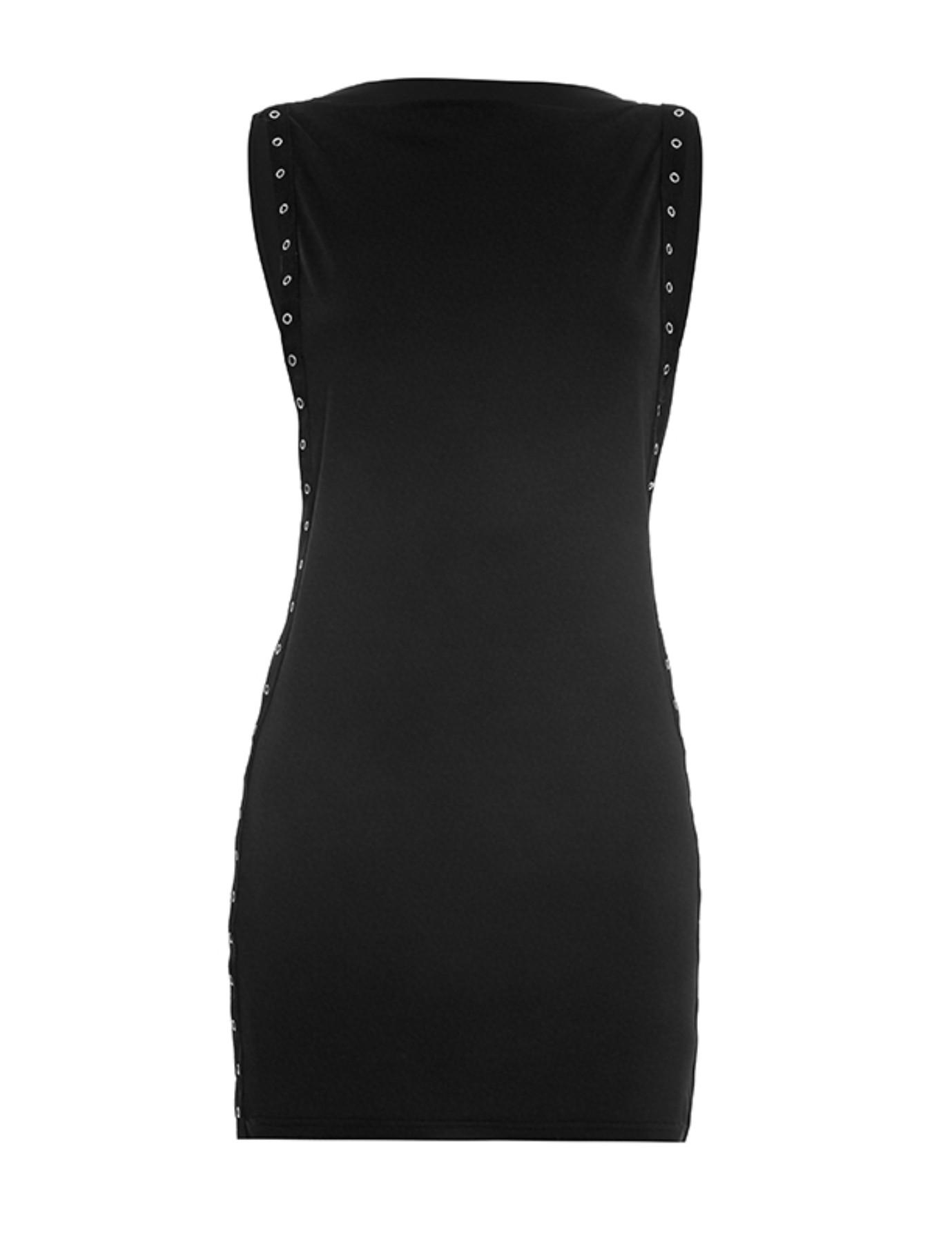 Summer New Women's Plain Round Neck Sleeveless Hollow Out Dress, Slim Fit Street Style Casual Wear, Simple Design, Short Length