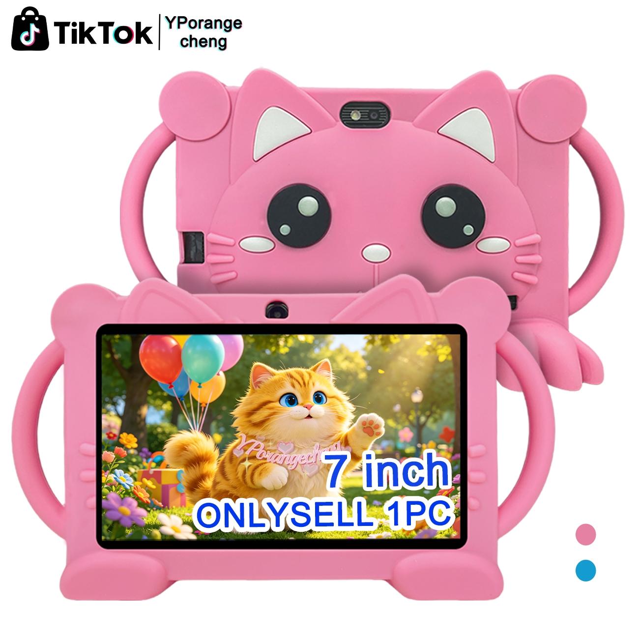 7-Inch Kids' Touchscreen Tablet, Quad-Core Android, HD Display, Dual Cameras, WiFi & Bluetooth-Compatible, Adapter Not Included, Parental Control, Ideal Gift for Birthdays