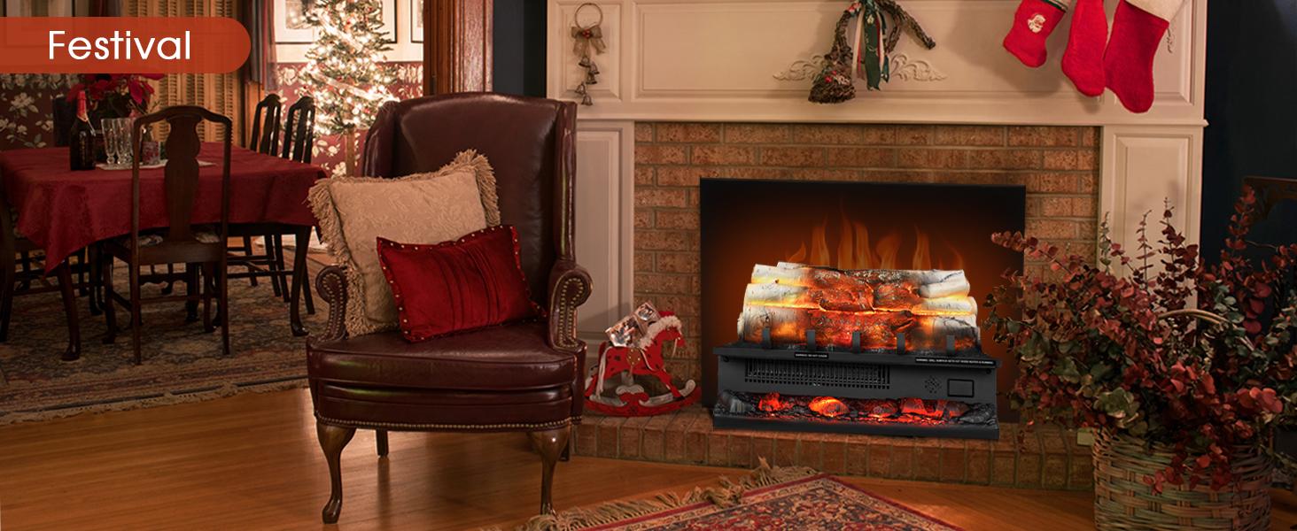 R.W.FLAME Electric Fireplace Log Heater,20" Fireplace Inserts with Crackling Sound,5 Flame Brightness,Heater 750W/1500W,Remote Control&Timer,Overheating Protection for Home and Office Decor