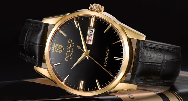 ROCOS Men's Automatic Skeleton Watch – Luxury Leather Strap, Day-Date Display, Waterproof Dress Watch | Elegant Gift | Reloj mecánico para hombre