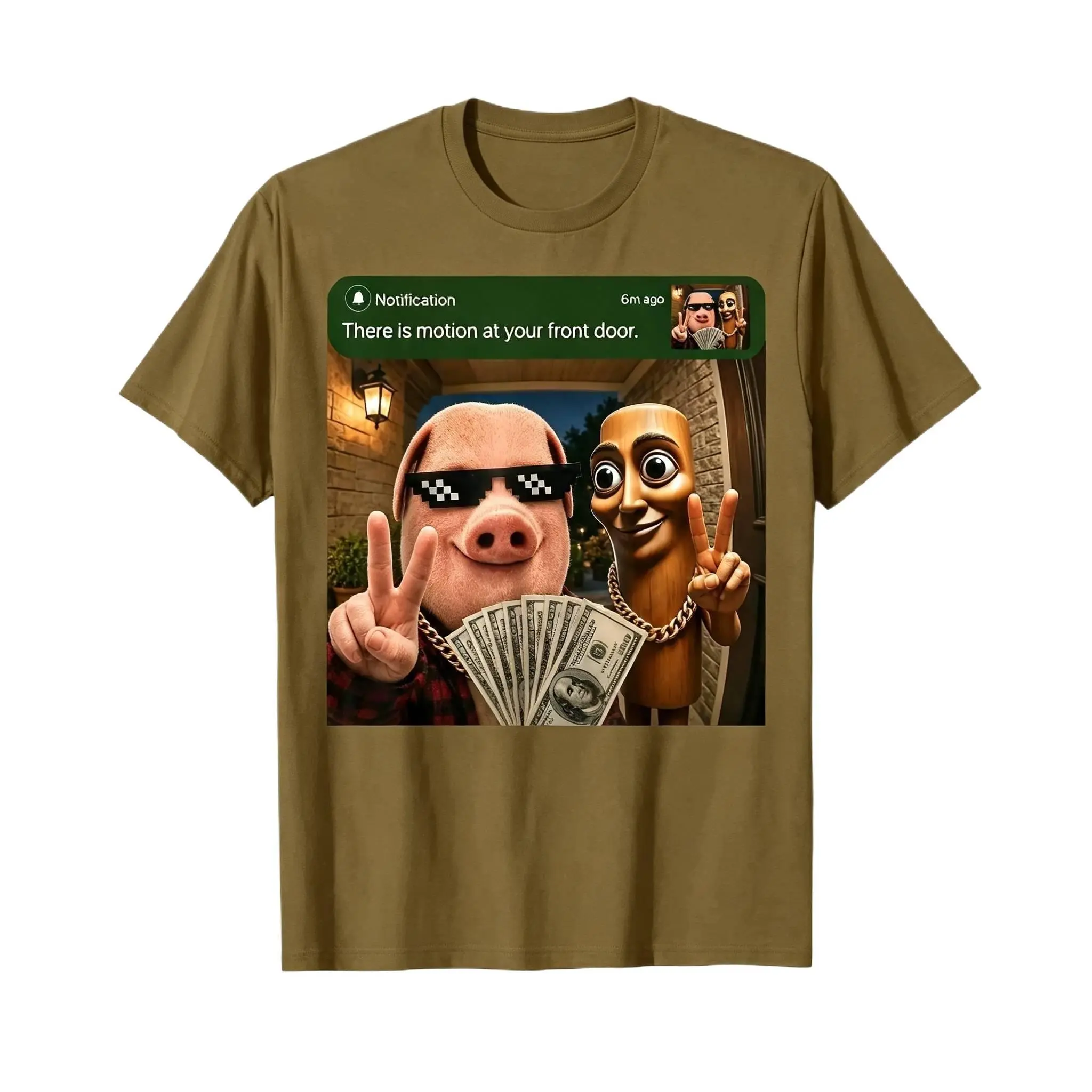 J0hn Pork Tung Tung Tung Sahur Front Door Motion Graphic Short Sleeve Shirt Kids Unisex Casual Streetwear Top For Boys Girls Youth Daily Outfit Halloween Christmas Holiday Party Attire Ideal Birthday Holiday Present For Viral Character Fans All Season Com