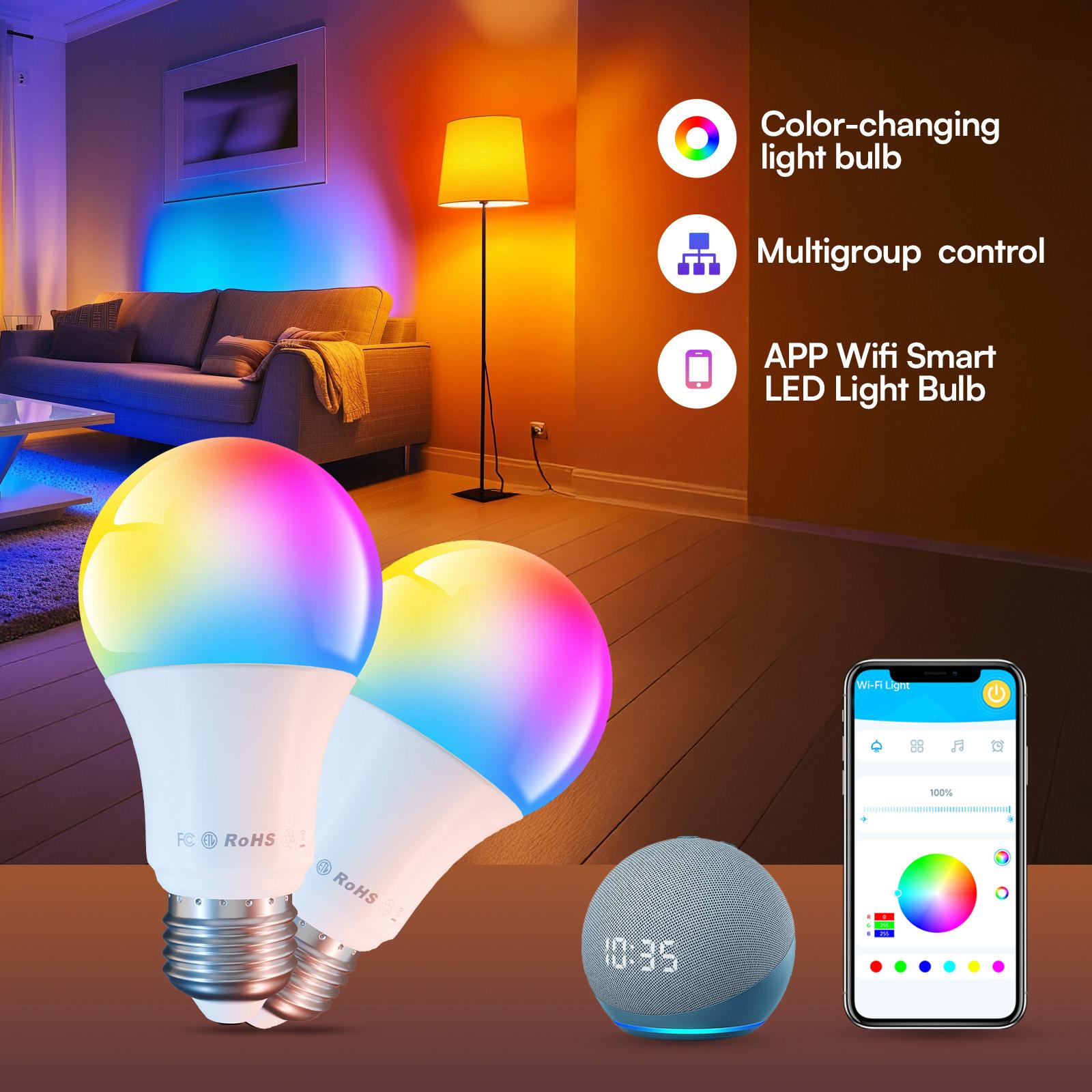 DAYBETTER Smart Light Bulbs 16 Million Colors RGBCW WiFi Bluetooth LED A19 800 Lumens Music Sync Voice Control Group Timer Function