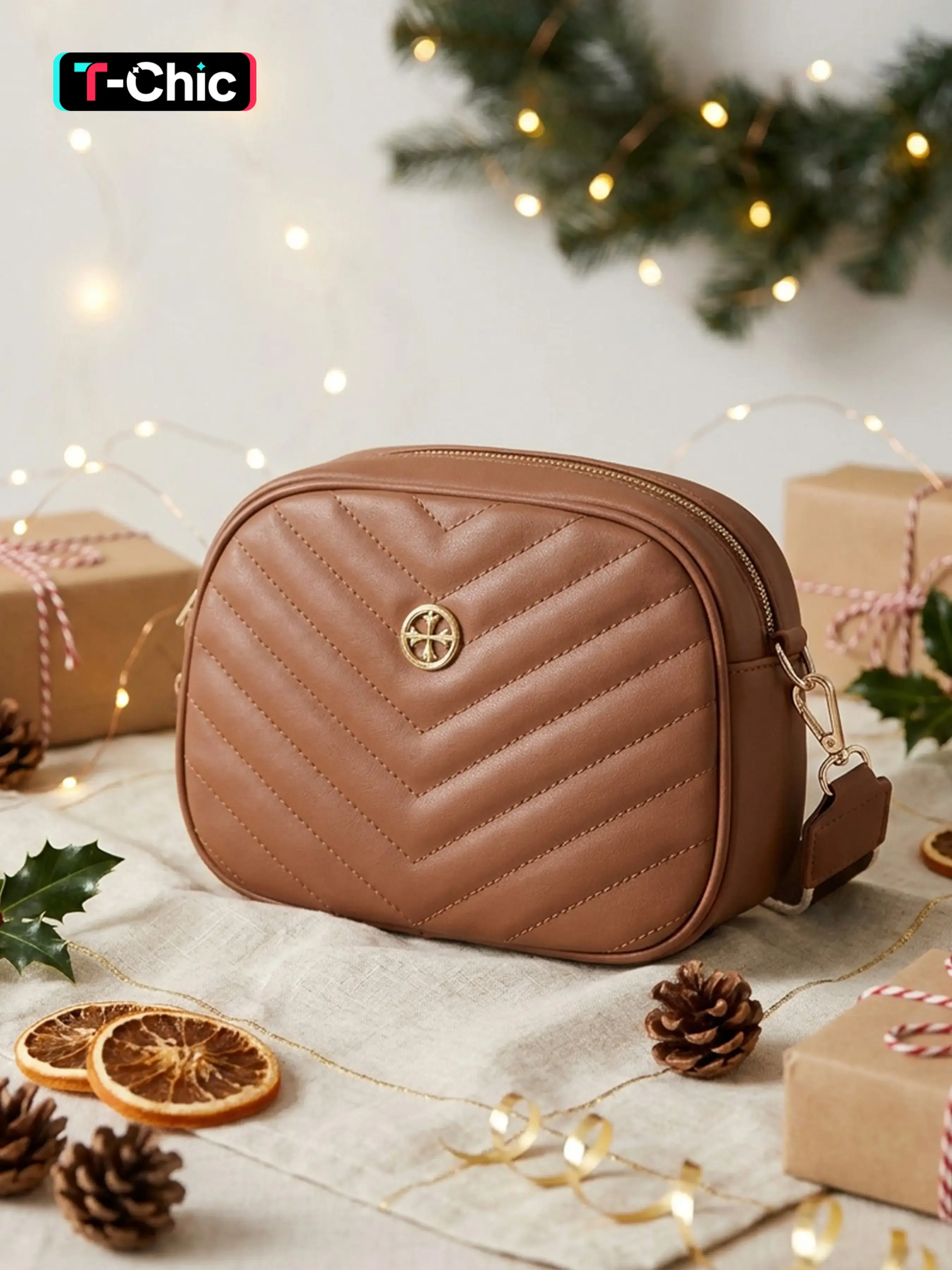 Women's Crossbody Camera Bag, Caramel PU Leather, Adjustable Strap, Casual Fall Fashion, Lightweight Luxury Small Square Bag, Elegant Commuter Bag