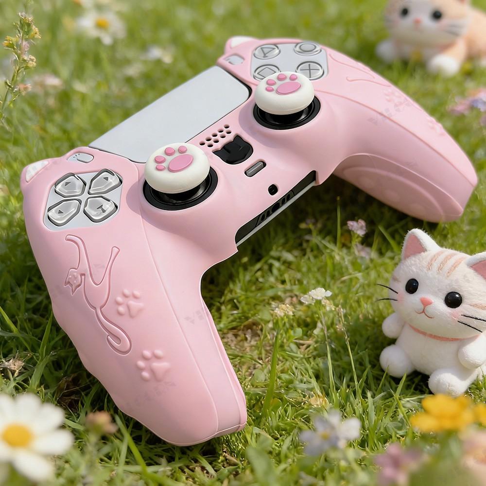 Cute Skin Protection Case for Playstation5 Controller, Includes 1 Handle Cover and 2 Custom Thumb Grips, Perfect Accessory Set, Gaming Console Accessories