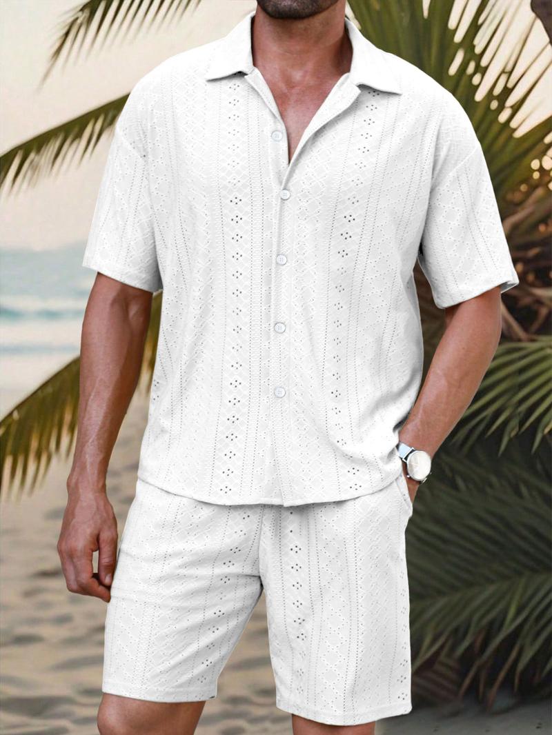 Men's Striped Print Short Sleeve Top & Shorts Two-Piece Set, Casual Fashion Cozy Breathable Top & Shorts for Summer, Men Two-Piece Outfits for Beach Vacation