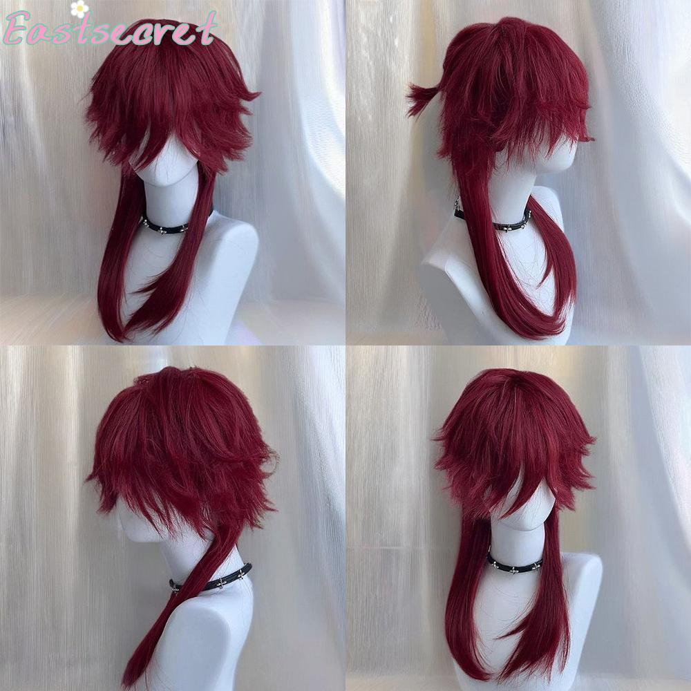 EAST Red Long Straight Synthetic Mullet Head Wig Wolf Tail Layered Fluffy Women and Men Wig for Daily Party Lolita Cosplay
