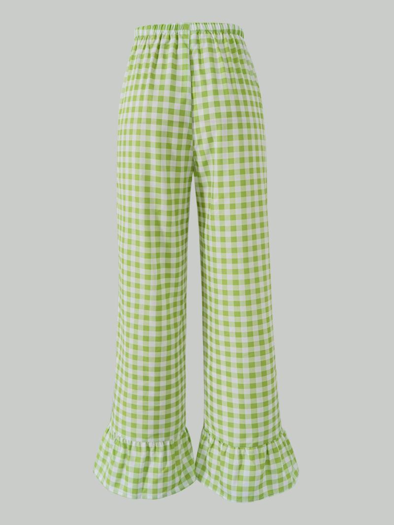 Women's Plaid Print Flare Leg Pants, Casual Loose Comfy Bell Bottom Trousers for Daily Wear, Ladies Bottoms for All Seasons, Boho Casual Trousers, Bohemian Trousers