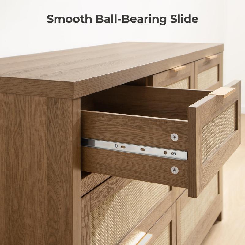 SICOTAS Rattan Dresser for Bedroom, 17.7" x 56.9" x 31.3" Size 6 Drawer Dresser with Ample Storage,Unique Engineered Wood Dressers Large Chest of Drawers for Nursery, Closet, Boho TV Stand for Bedroom, Sturdy and Durable, Easy Installation SICOTAS Rattan Dresser for Bedroom, 17.7" x 56.9" x 31.3" Size 6 Drawer Dresser with Ample Storage,Unique Engineered Wood Dressers Large Chest of Drawers for Nursery, Closet, Boho TV Stand for Bedroom, Sturdy and Durable, Easy Installation