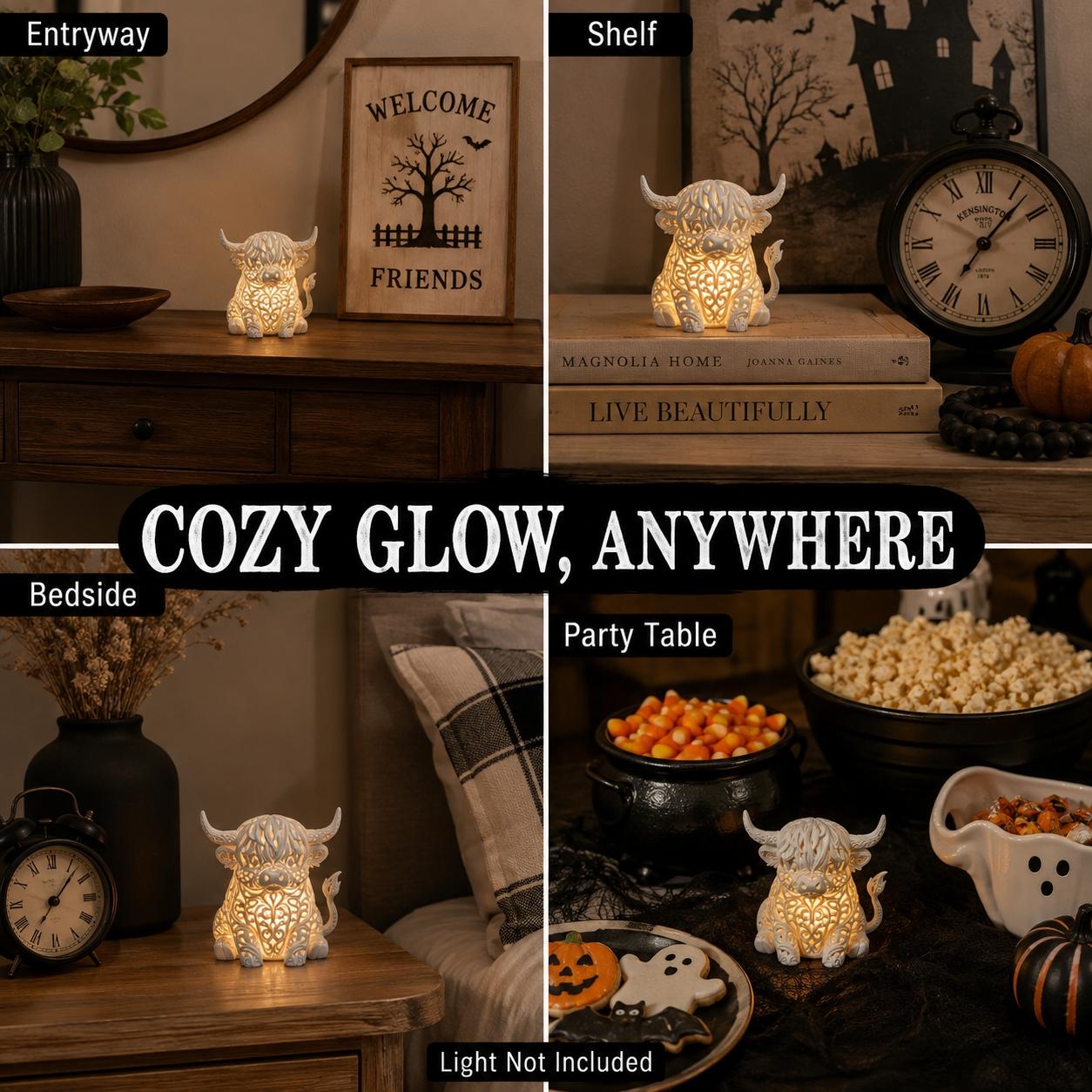 Highland Cow Lamp Shade for Halloween Decor, Cute Cow Head Light Cover with Warm Glow Effect, Rustic Farmhouse Tabletop Decoration,  Fall Home Decor (Light Not Included)