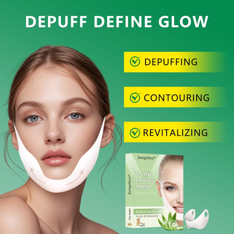 5pcs V-Line Face Lifting Mask with Ear Hooks, Cooling Hydrogel Design, Snug Fit for Jawline & Chin, Helps Reduce Puffiness and Support a More Defined Look