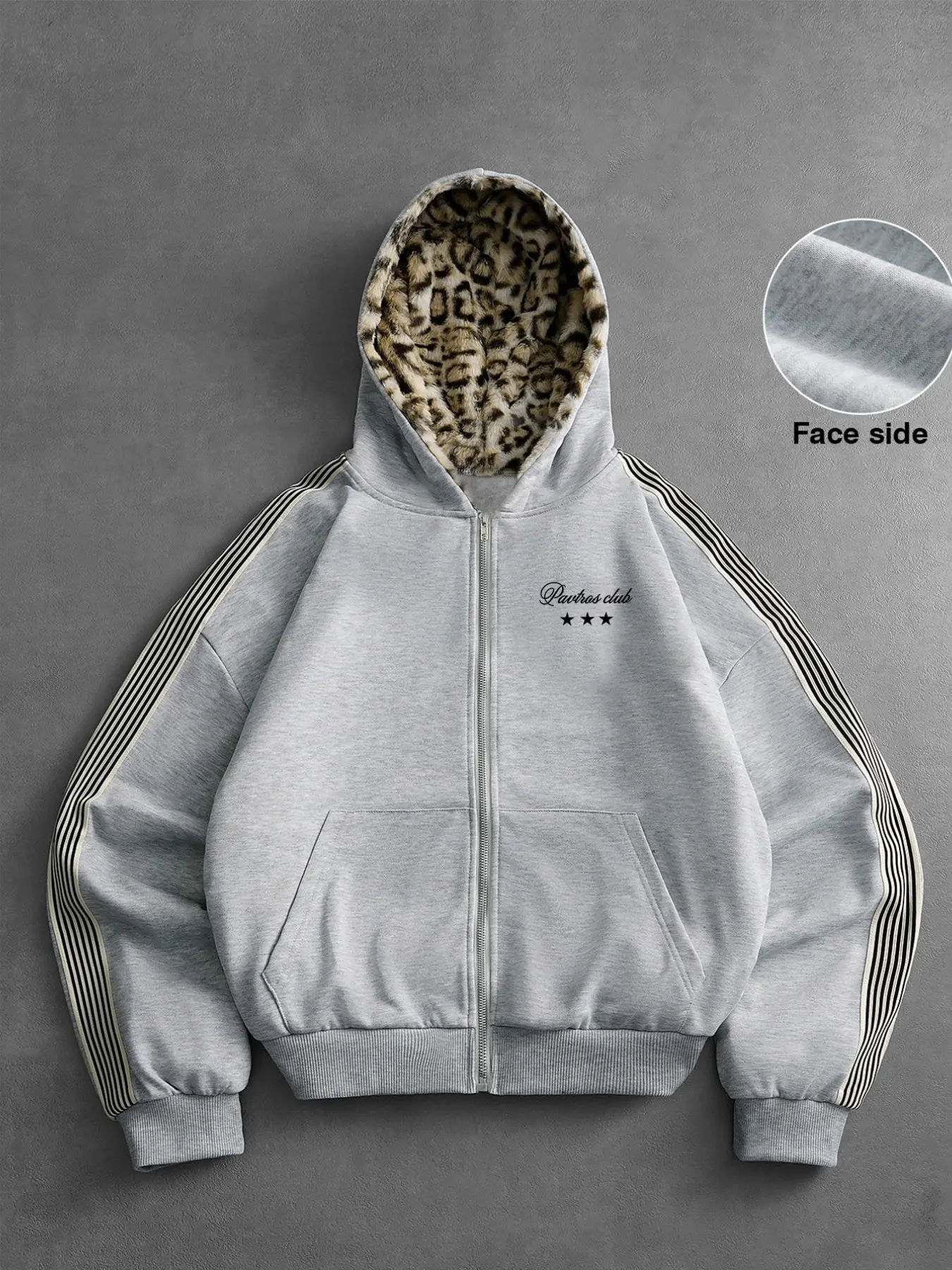 Men's Street Style Casual Knitted Hooded Sweatshirt, Vintage Trendy Knit Open Front, Sportswear, Fuzzy Leopard Print Fabric, Fall & Winter