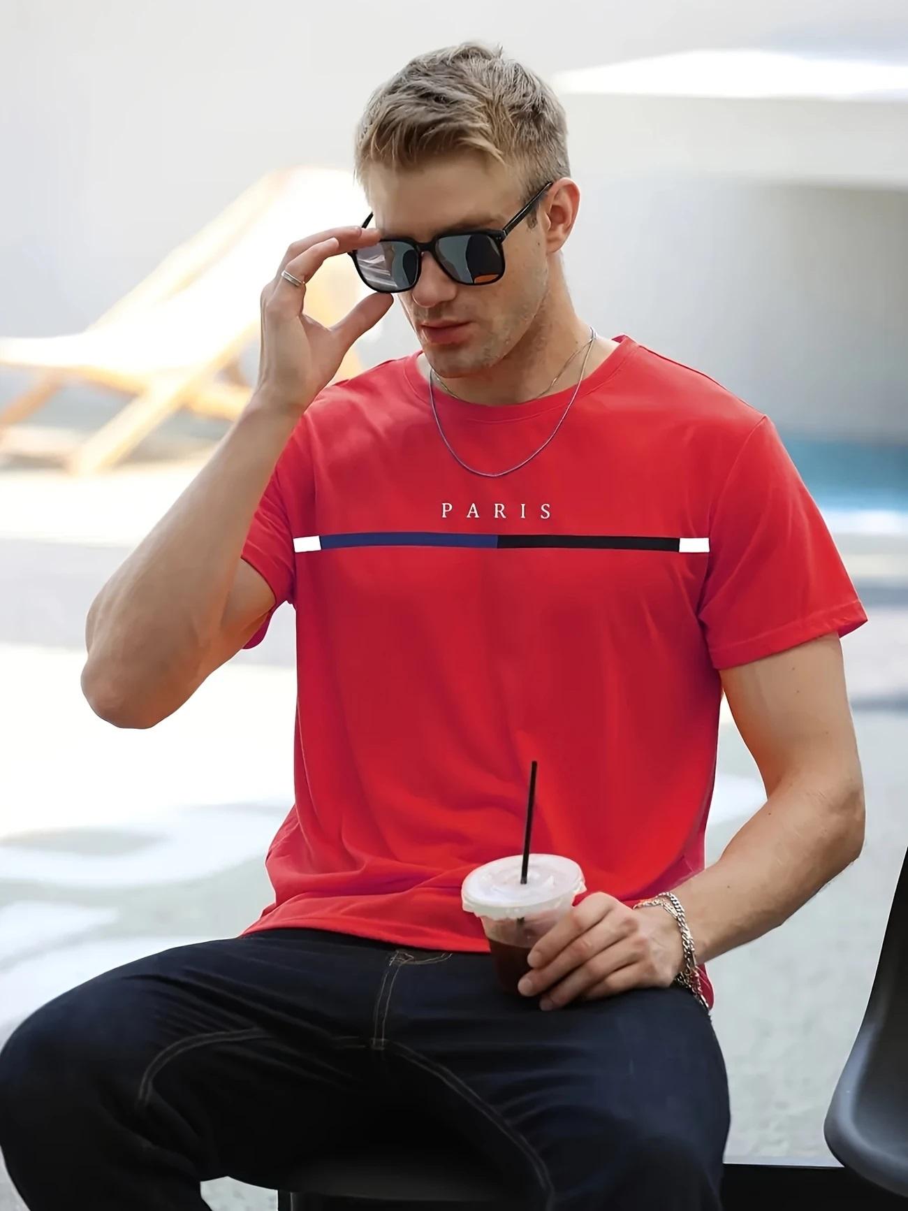 5-piece men's daily casual short-sleeved crew neck T-shirt, breathable and lightweight, Outdoorfun，suitable for summer sports and leisure wear, outdoor clothing, comfortable and breathable stretch fabric men's tops