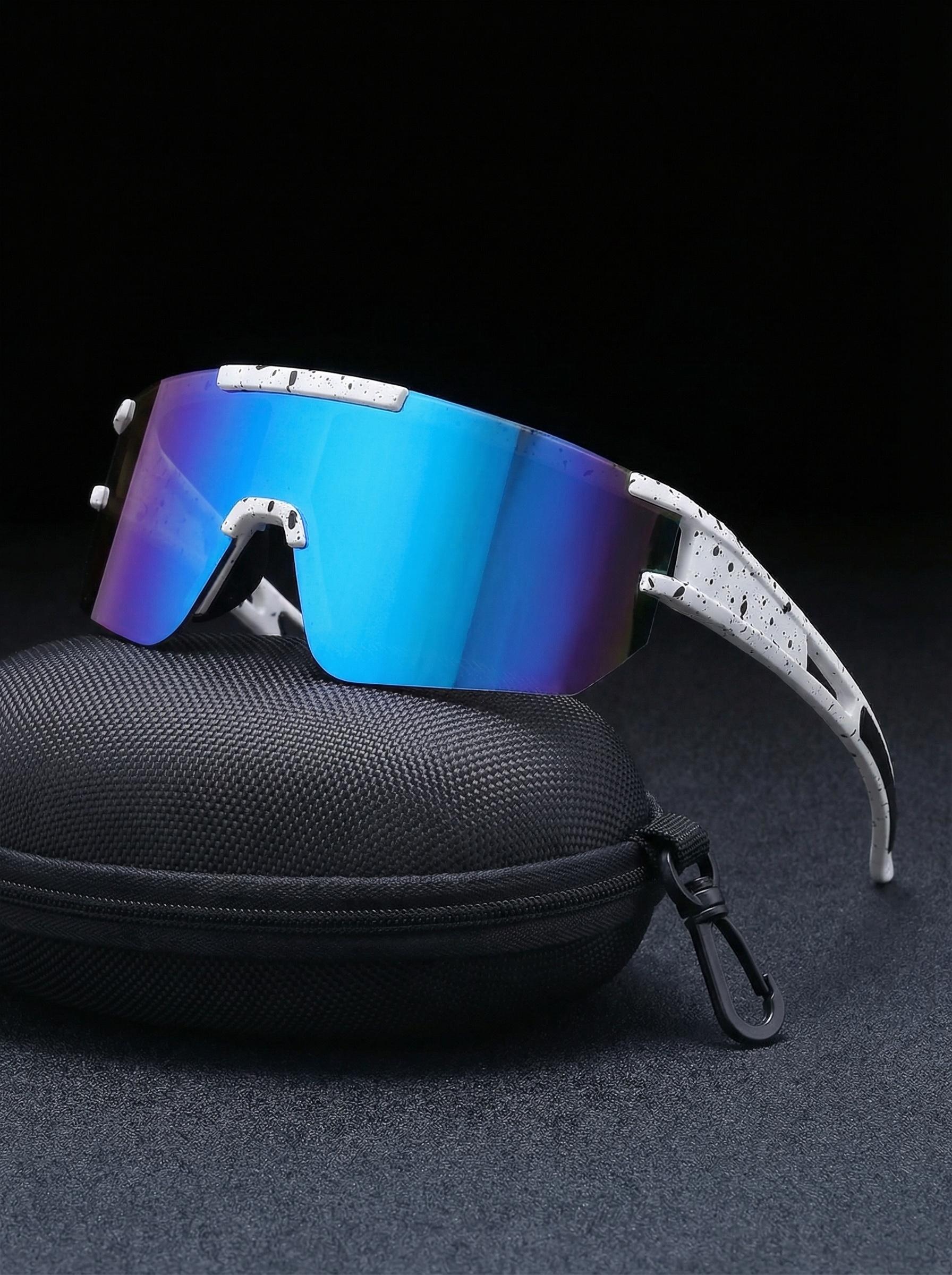 Unisex Frameless Color Film Glasses, Street Style Ink Splatter Cutout Design, Large Frame Casual Sports Eyewear, Includes Case